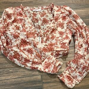 Olivaceous Floral Wrap Crop Blouse in Red and Blush